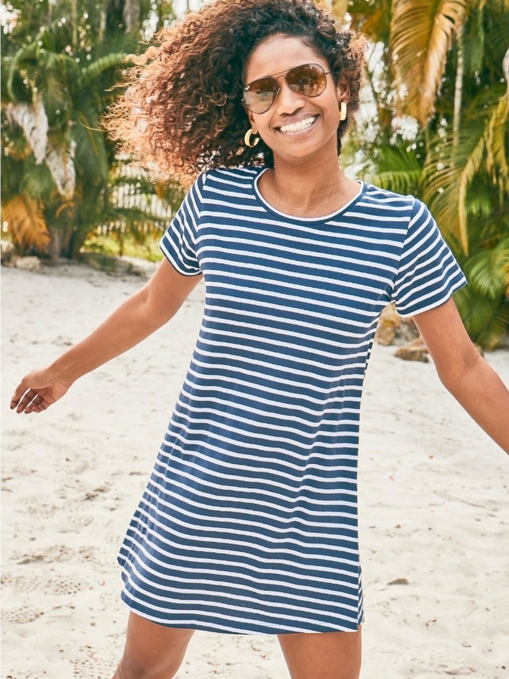 Addison Bay Striped Navy and White T-Shirt Dress - Size M (EUC)